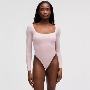 NWT Lululemon Wundermost Nulu Square-Neck Long-Sleeve Bodysuit, Pink Haze, Small